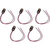5-Pack Snap-type Hard Plastic I-Style Battery Clip Connector for 9V Batteries & Battery Holders with 6" Leads
